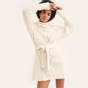 NWOT FREE PEOPLE CREAM BELTED CABLEKNIT SWEATER DRESS